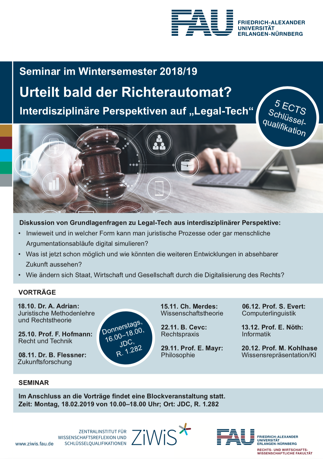 Zum Artikel "Automatisierte Rechtsprechung? Interdisziplinäres Seminar zu „Legal Tech“"